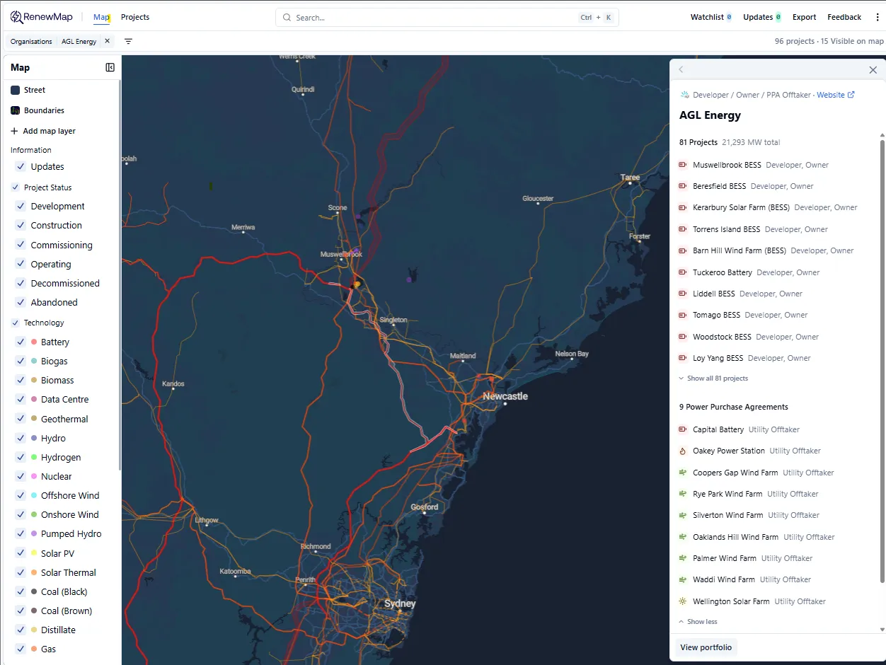 RenewMap organisation portfolio on interactive map