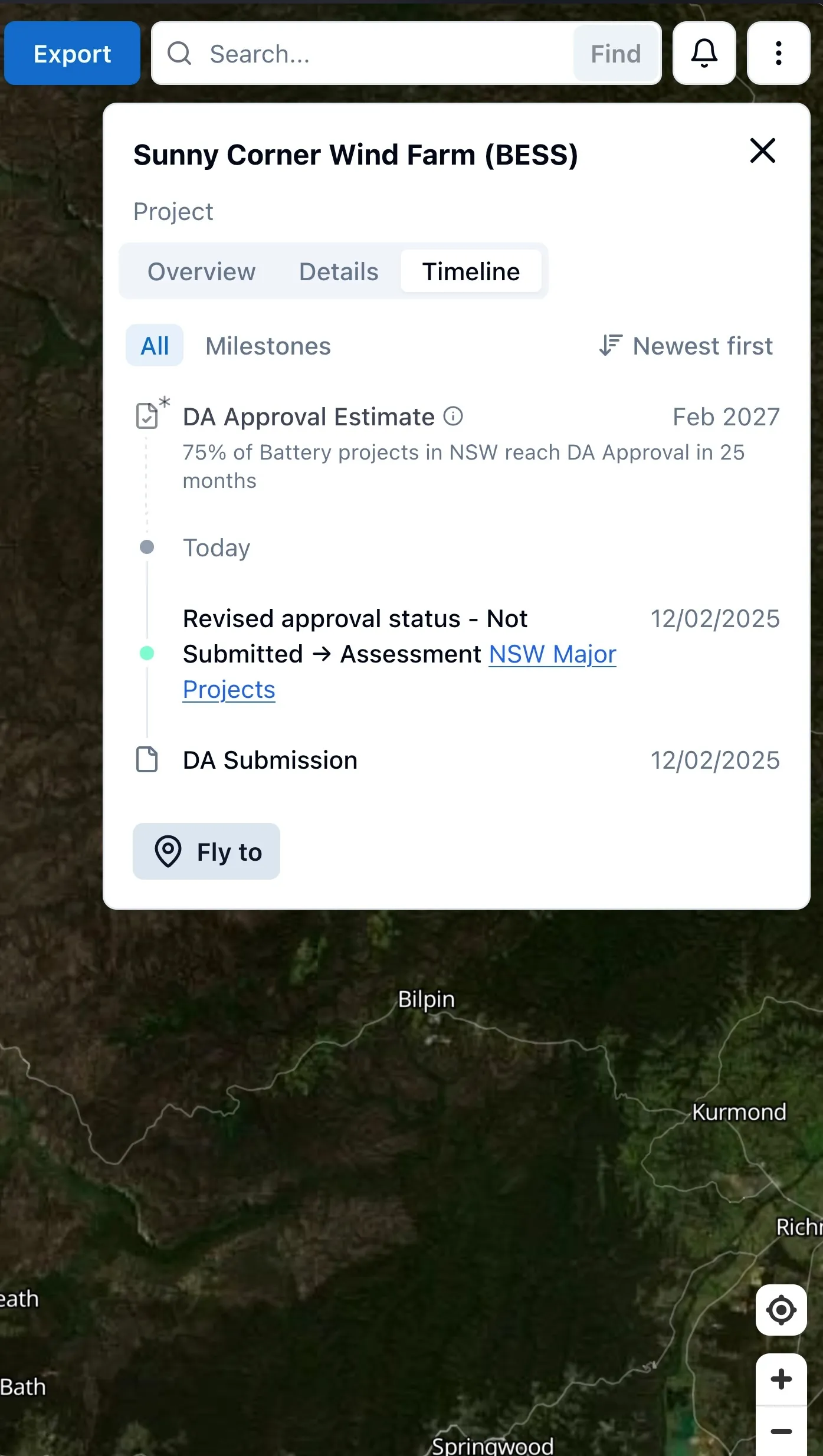 Screenshot of RenewMap timeline table with approval estimate date