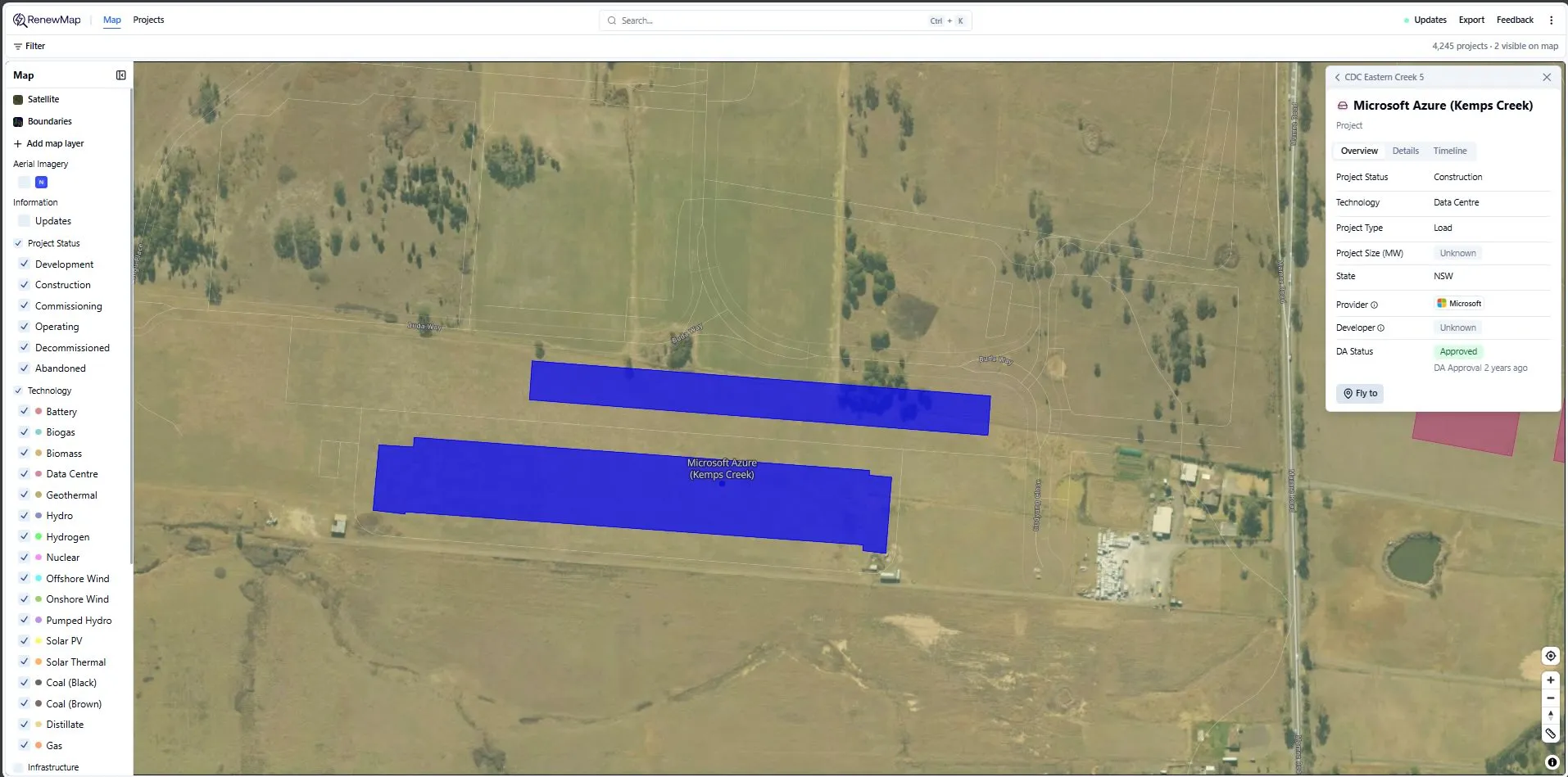 Microsoft Azure Kemps Creek – standard satellite imagery