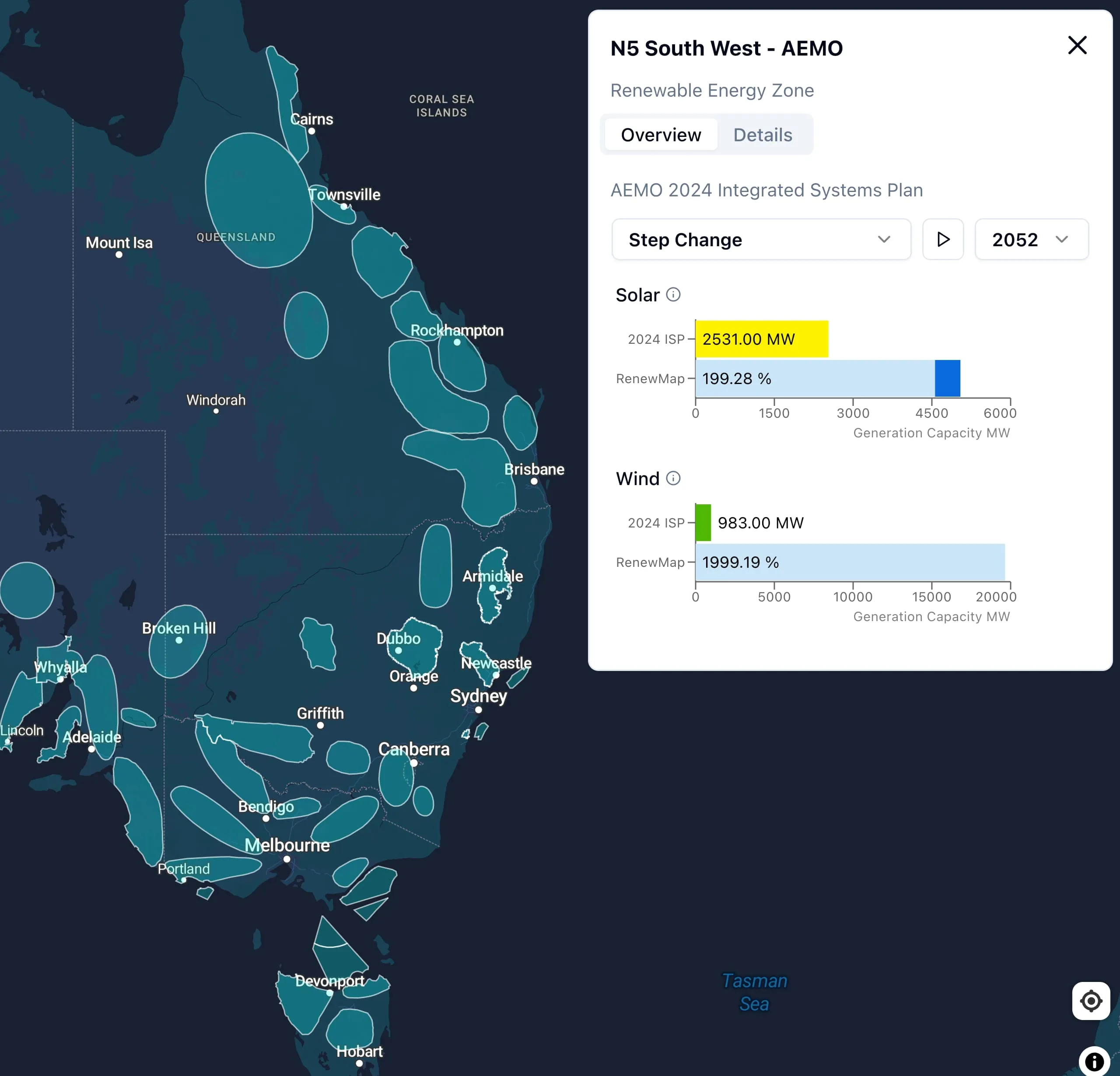 Product renewable energy zone map screenshot