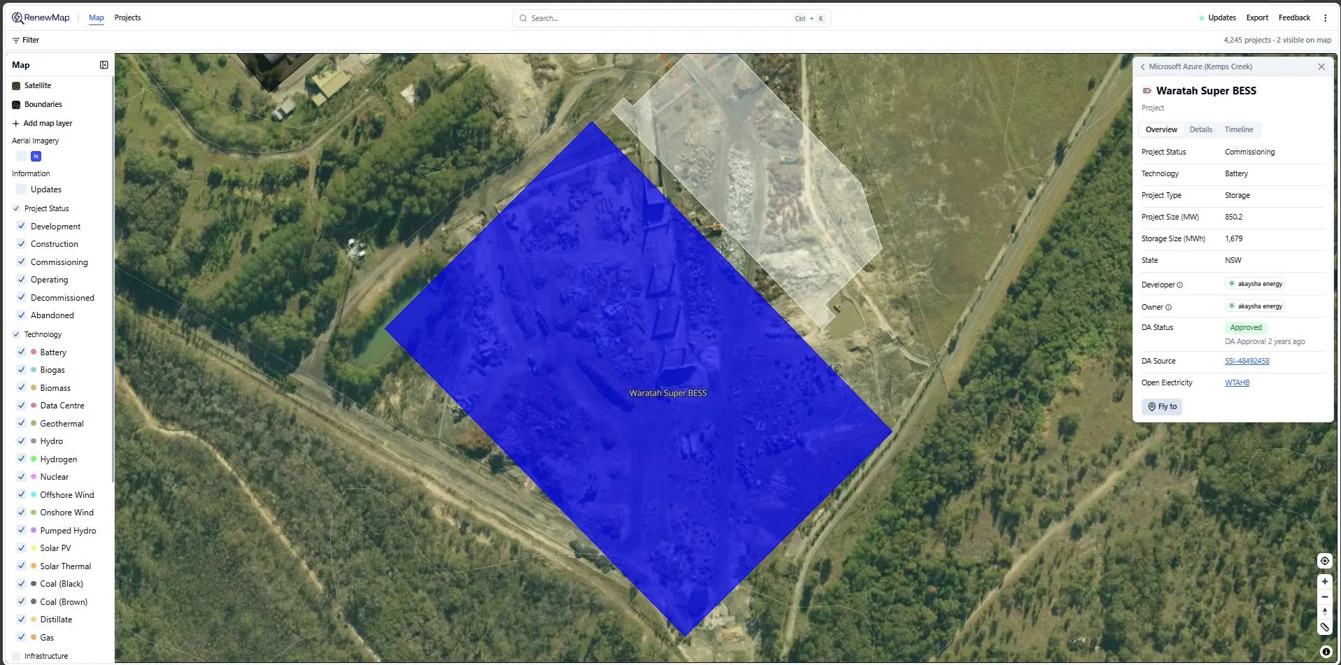 Waratah Super BESS – standard satellite imagery